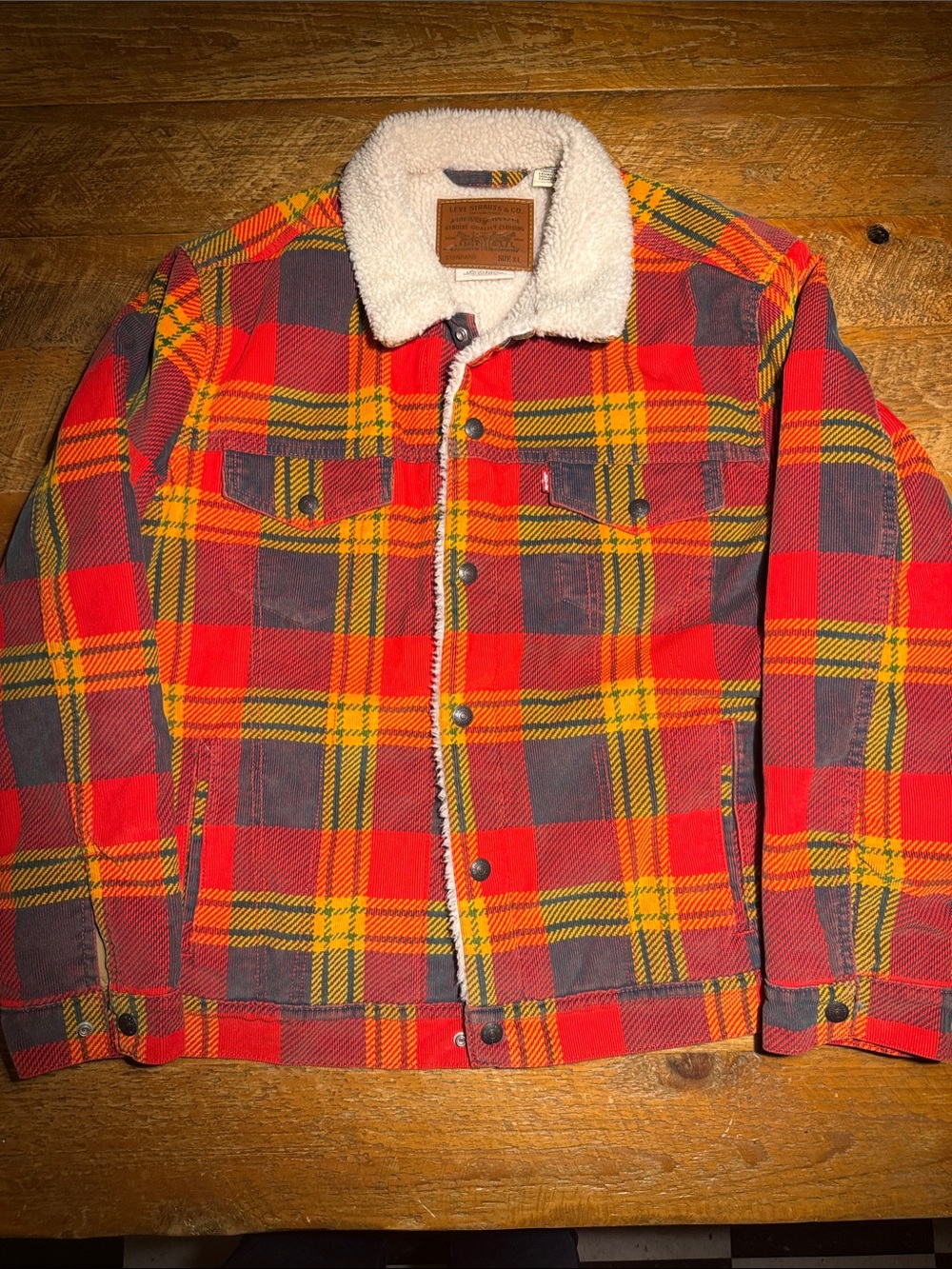 Levi's Red & Yellow Plaid Sherpa Collar Shirt Jacket